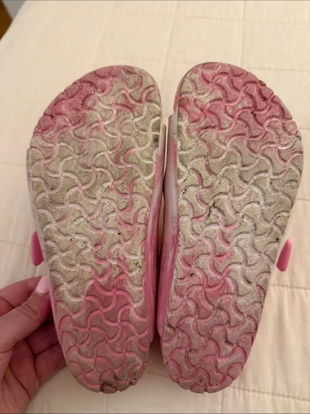 Birkenstock Kids Two-Strap Sandals in Pink and White Marble